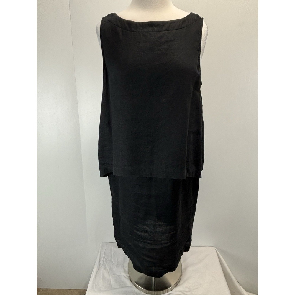 J. Jill Purejill Tiered Shift Dress Sz Medium Women's Black Linen Sleeveless